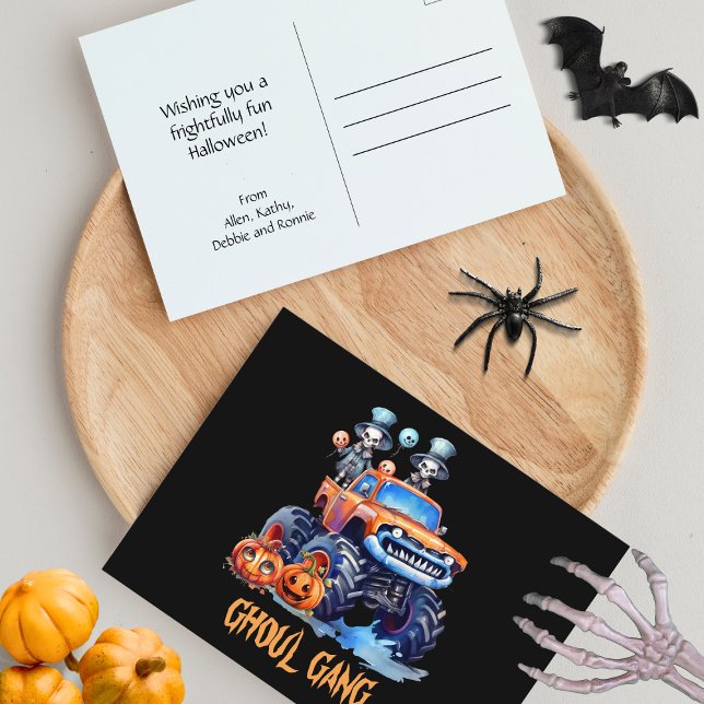 Postal Festiva Monster Truck Skeletons Cute Ghoul Gang Halloween (Subido por el creador)
