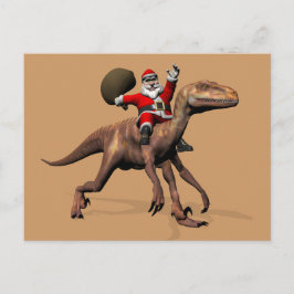 Postal Festiva Montar a caballo de Papá Noel en Deinonychus