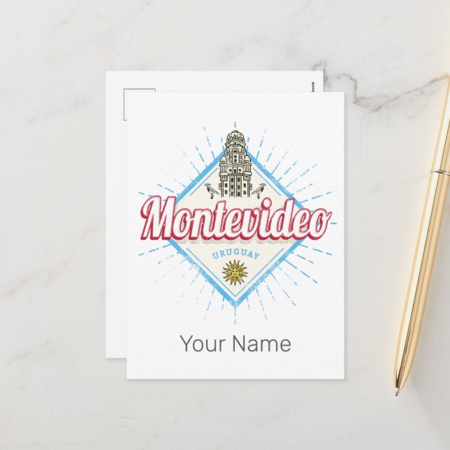 Postal Festiva Montevideo City Uruguay Palacio Salvo Souvenir (Anverso/Reverso In Situ)