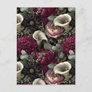 Postal Festiva Moody Floral Pattern con Dahlias y Calla Lilies