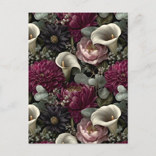Postal Festiva Moody Floral Pattern con Dahlias y Calla Lilies (Anverso)
