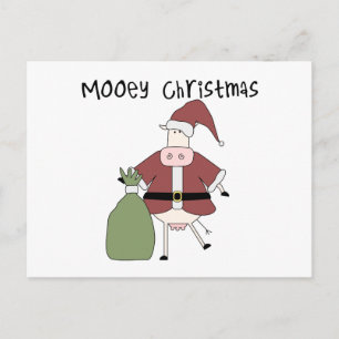 Postal Festiva Mooey Cow Navidades camisetas y regalos
