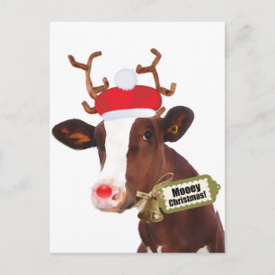 Postal Festiva Mooey Merry Christmas Reindeer Cow
