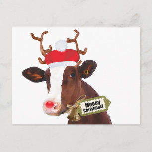 Postal Festiva Mooey Merry Christmas Reindeer Cow