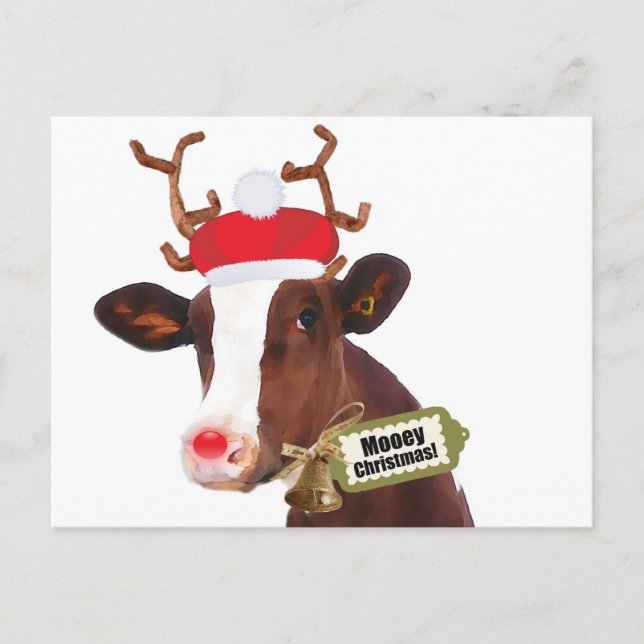 Postal Festiva Mooey Merry Christmas Reindeer Cow (Anverso)