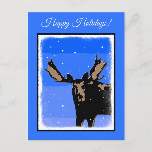 Postal Festiva Moose in Winter - Original Wildlife Art (Anverso)