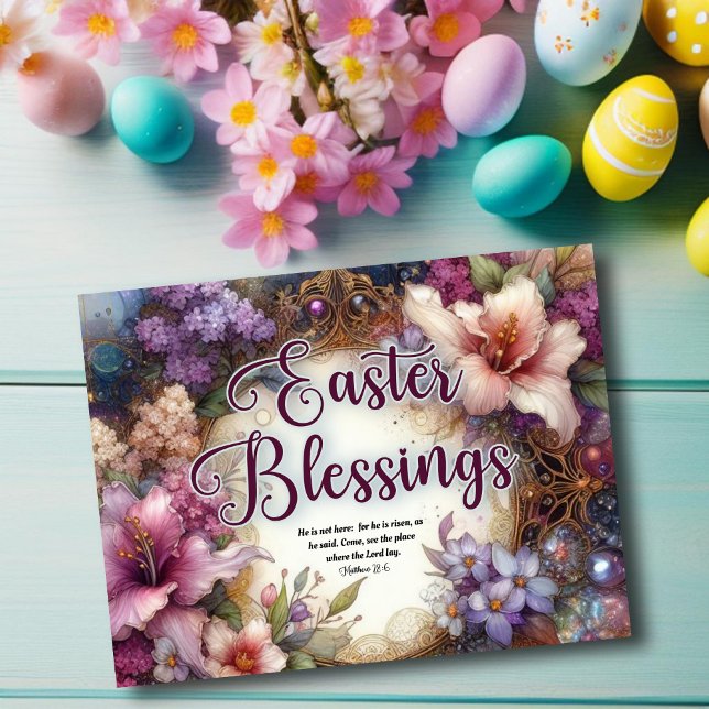 Postal Festiva Morado acuarela Floral Pascua Bendición cristiana (Subido por el creador)