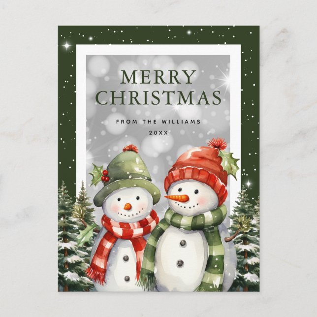 Postal Festiva Morerry Christmas Watercolor Snowman (Anverso)