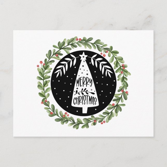 Postal Festiva Morerry Christmas Watercolor Wreath (Anverso)