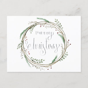 Postal Festiva Morerry Christmas Watercolor Wreath