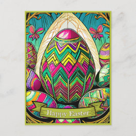 Postal Festiva Motivo de Pascua Dibujo Animado en Color con Huevo