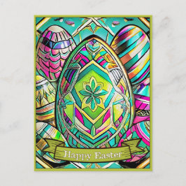 Postal Festiva Motivo de Pascua Dibujo Animado en Color con Huevo