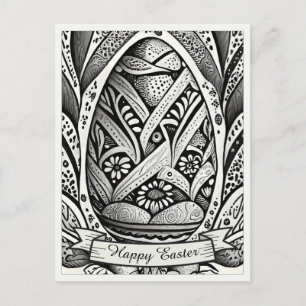 Postal Festiva Motivo de Pascua dibujo en blanco y negro con huev