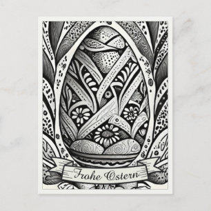 Postal Festiva Motivo de Pascua monocromo Cartoon con huevos de P