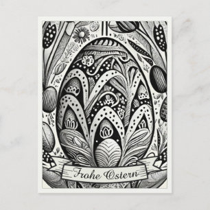 Postal Festiva Motivo de Pascua monocromo Cartoon con huevos de P