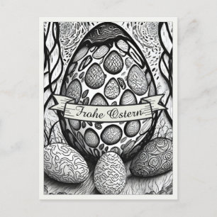 Postal Festiva Motivo de Pascua monocromo Cartoon con huevos de P