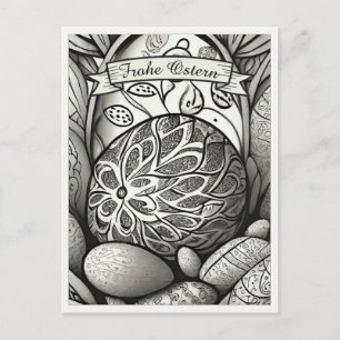 Postal Festiva Motivo de Pascua monocromo Dibujos animados con hu