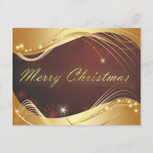 Postal Festiva Motivo navideño dorado con fondo rojo