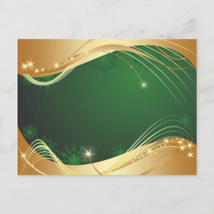 Postal Festiva Motivo navideño dorado con fondo verde...