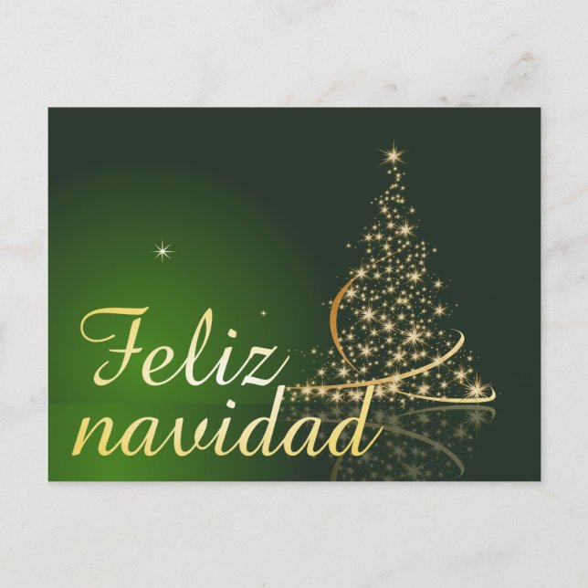 Postal Festiva Motivo navideño verde con arbol de navidad. (Anverso)