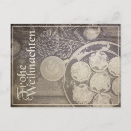 Postal Festiva Motivo navideño vintage con galletas y café