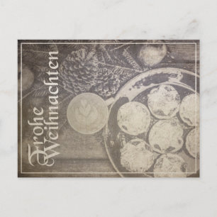 Postal Festiva Motivo navideño vintage galletas y café