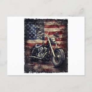 Postal Festiva Motocicleta vintage bandera estadounidense retro c