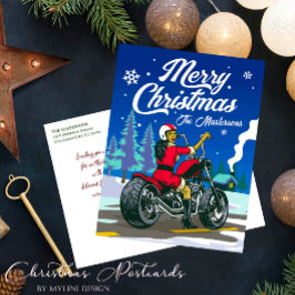 Postal Festiva Motociclismo Sra Claus Divertidos Saludos de Navid