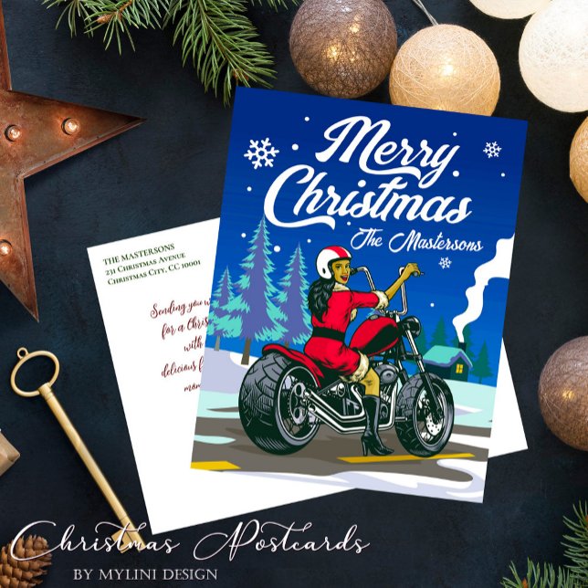 Postal Festiva Motociclismo Sra Claus Divertidos Saludos de Navid (Subido por el creador)