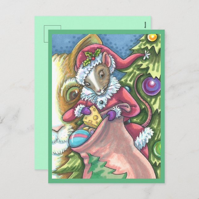 POSTAL FESTIVA MOUSE SANTA TRAE BUENOS REGALOS DE NAVIDADES DE GA (Anverso / Reverso)
