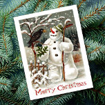 Postal Festiva Mr. Snowman and Mr. Crow Postcard<br><div class="desc">This gorgeous German postcard image illustrates a crow paying a visit to a snowman surrounded by winter scenery. The simplicity and colors result in a beautiful eye-catching image. It is perfect for all of your Christmas and holiday needs.</div>