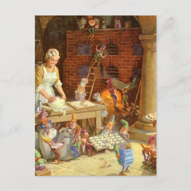 Postal Festiva Mrs. Claus and the Elves Bake Christmas Cookies (Anverso)