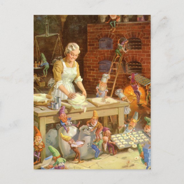 Postal Festiva Mrs. Claus Bakes Cookies with Santa's Elves (Anverso)