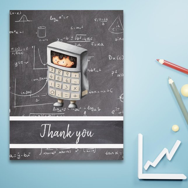 Postal Festiva Muchacho calculador de matemáticas de pizarra (Subido por el creador)