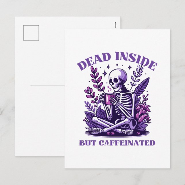 Postal Festiva Muerto adentro pero cafeinado (Anverso / Reverso)