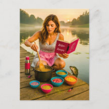 Mujer cocinando Purpurina cebo para frijol en el m