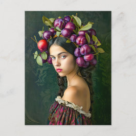 Postal Festiva Mujer con uvas y corona de ciruelas