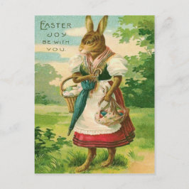 Postal Festiva Mujer Conejo de Pascua Canasta Huevo de Colores