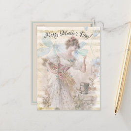 Postal Festiva Mujer de fantasía con problemas reuniendo grano de