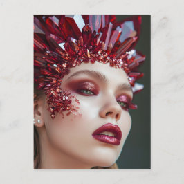 Postal Festiva Mujer de máscara de cristal adorada con cristales 