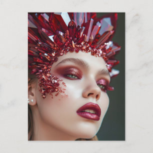 Postal Festiva Mujer de máscara de cristal adorada con cristales
