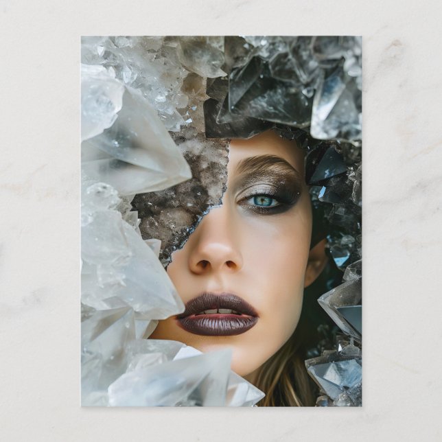 Postal Festiva Mujer de máscara de cristal adorada con cristales  (Anverso)