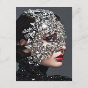 Postal Festiva Mujer de Máscara de Cristal Adornada con Cristales