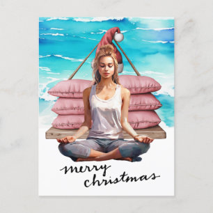 Postal Festiva Mujer de yoga en la temática de los Navidades de p