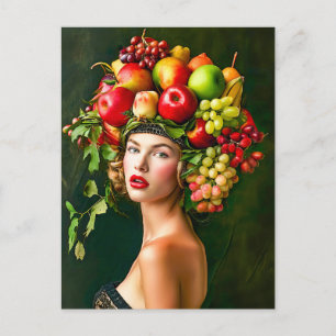 Postal Festiva Mujer elegante con sombrero de manzana
