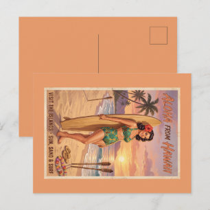 Postal Festiva Mujer Hawaiana de Estilo Retro Pin Up