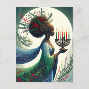 Postal Festiva Mujer Hermosa de Kwanzaa con Kinara