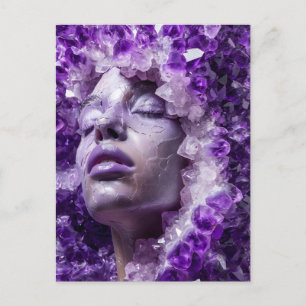 Postal Festiva Mujer mascara de cristal adorada con amatista mine
