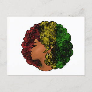 Postal Festiva Mujer negra rasta afro rojo amarillo verde