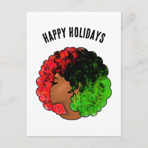 Postal Festiva Mujer niña negra panafricana orgullo afro verde ro